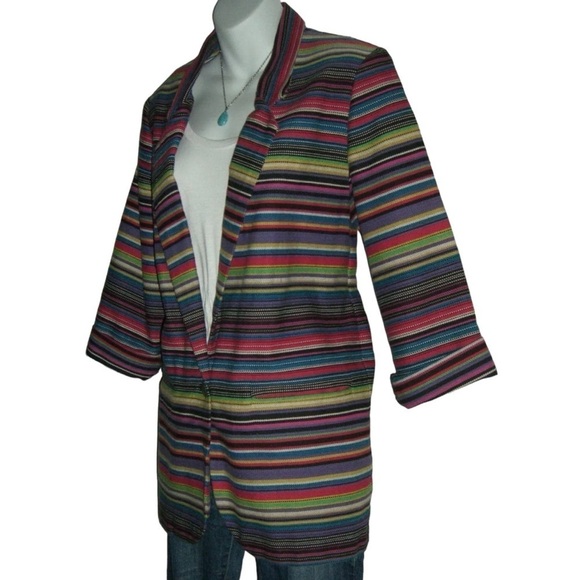 Vintage 80s Rainbow Striped Oversized Blazer Bohemian Southwestern Boho Festival - Picture 4 of 11